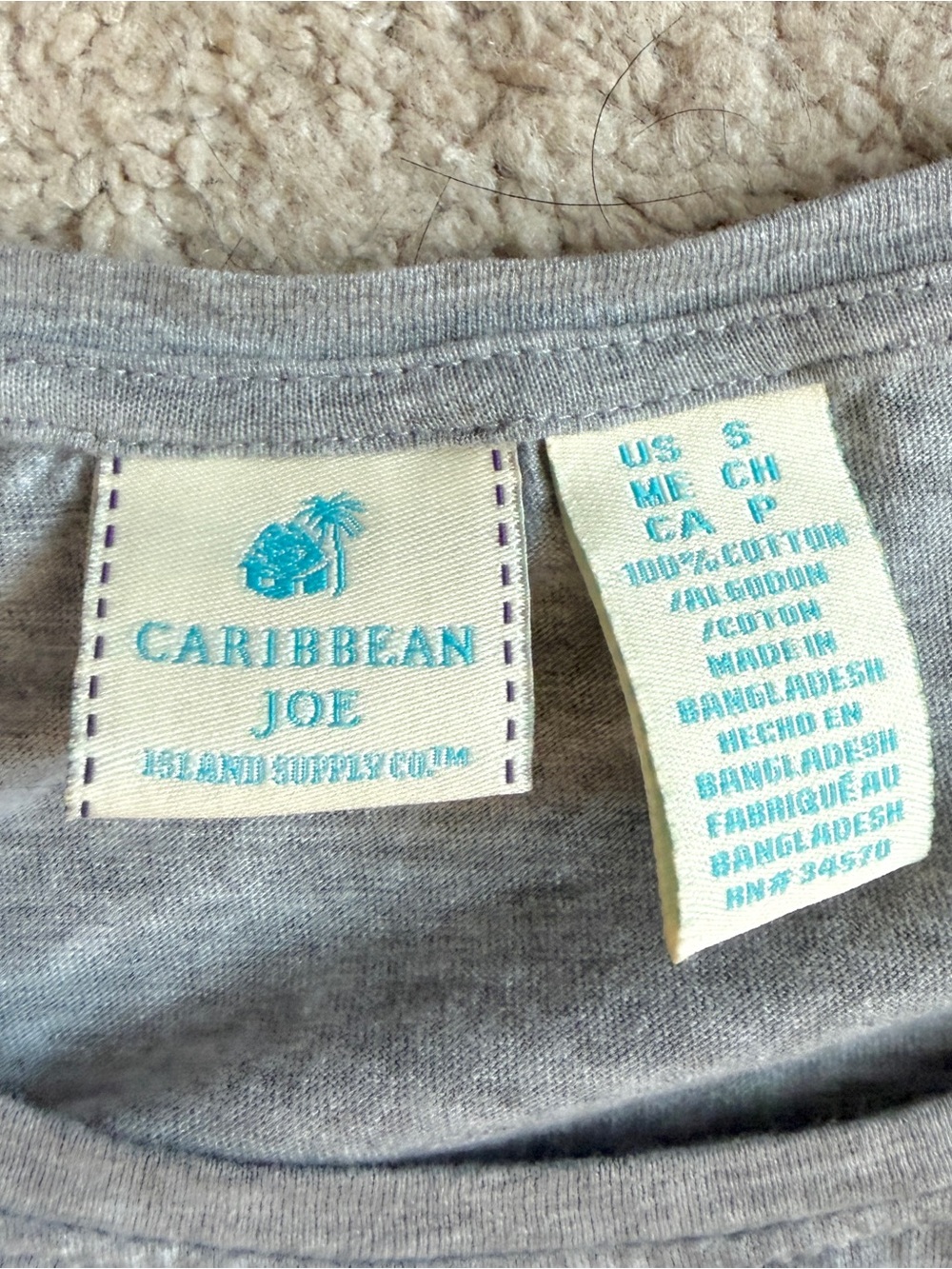 Caribbean Joe womens Gray Flamingo Print Top Size S Small 3/4 Sleeve Cotton Tee - Picture 4 of 6